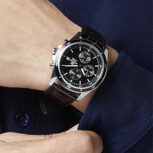 Đồng hồ nam CASIO Edifice EFR-526L-1AVUDF dây da - mặt đen Chính Hãng