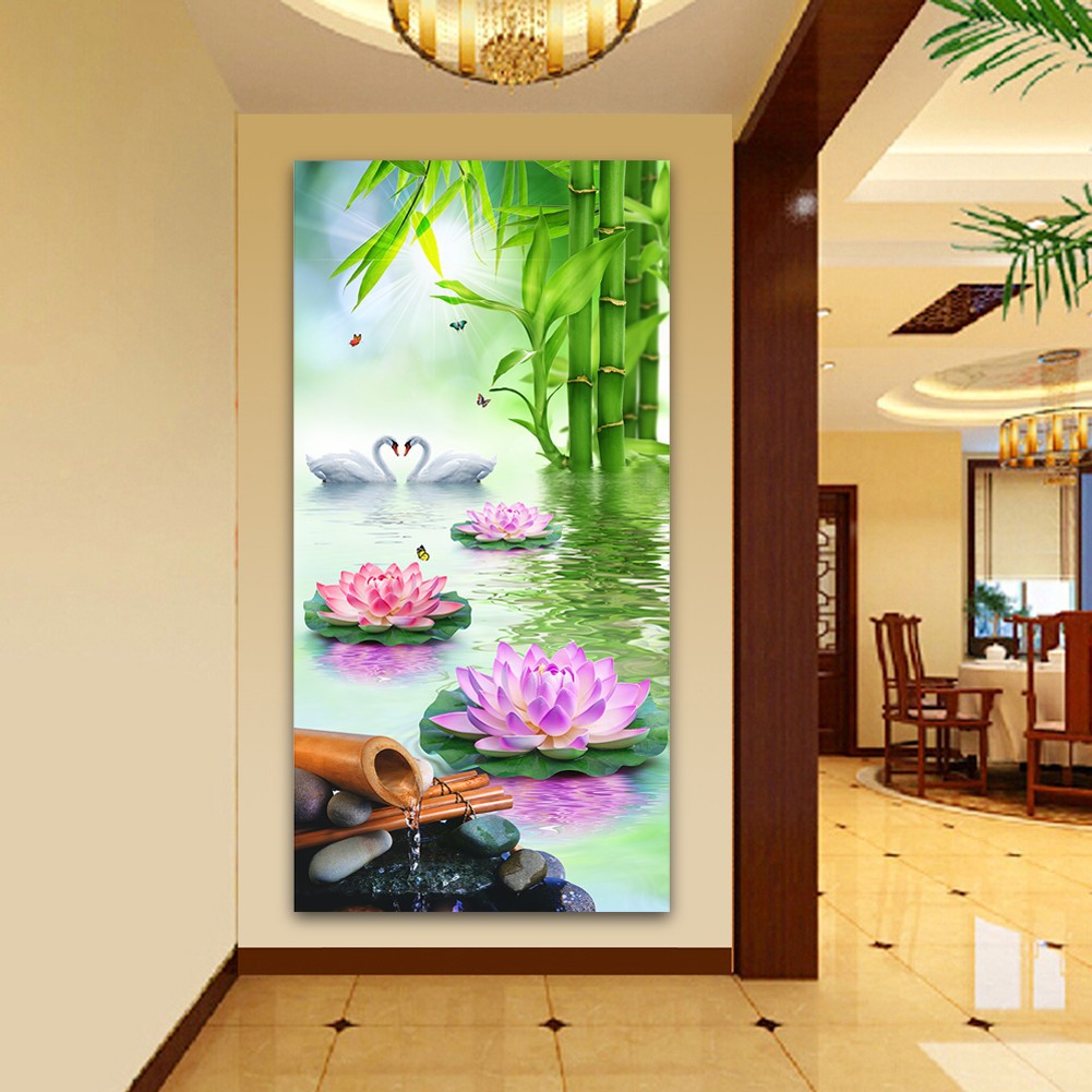 Bộ tranh đính đá 5D tự làm hình hình cặp thiên nga và hoa sen tuyệt đẹp treo trang trí kèm phụ kiện | BigBuy360 - bigbuy360.vn