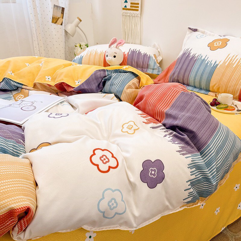 Bộ vỏ chăn ga gối Cotton poly M2T BEDDING gồm vỏ chăn mền, drap ga giường và 2 vỏ gối - PL sắc màu rực rỡ