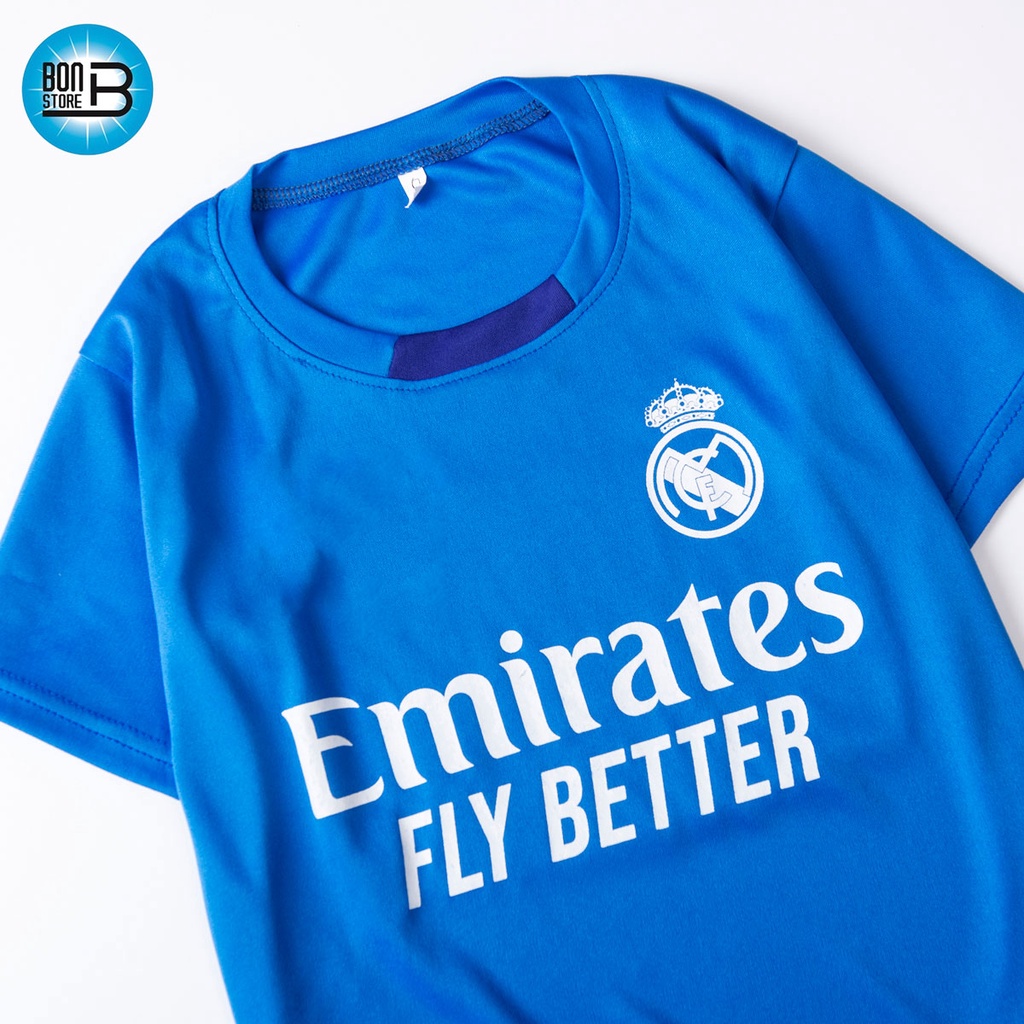 Bộ quần áo bóng đá trẻ em CLB Real Madrid cho các bé từ  2 đến 15 tuổi thun lạnh cao cấp