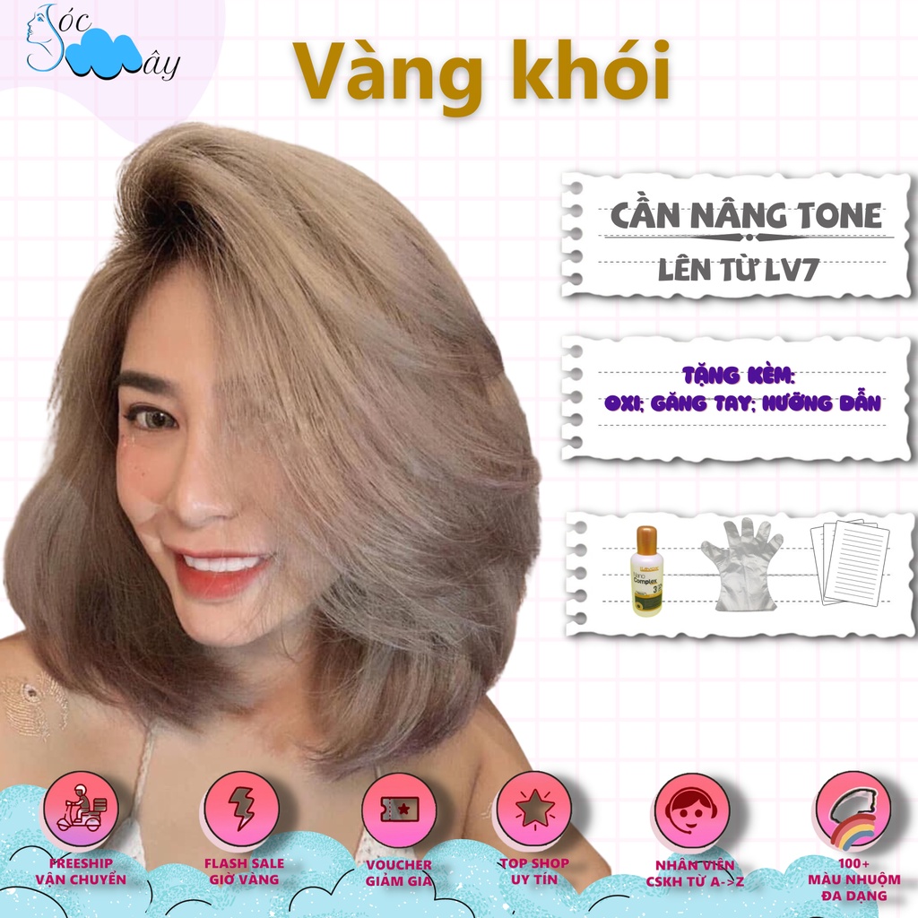Thuốc nhuộm tóc màu VÀNG KHÓI tặng kèm trợ nhuộm oxy