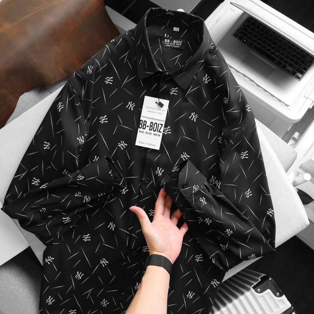 Áo sơ mi nam tay dài NY toàn thân bigsize thời trang màu trắng đen - 70-130kg
