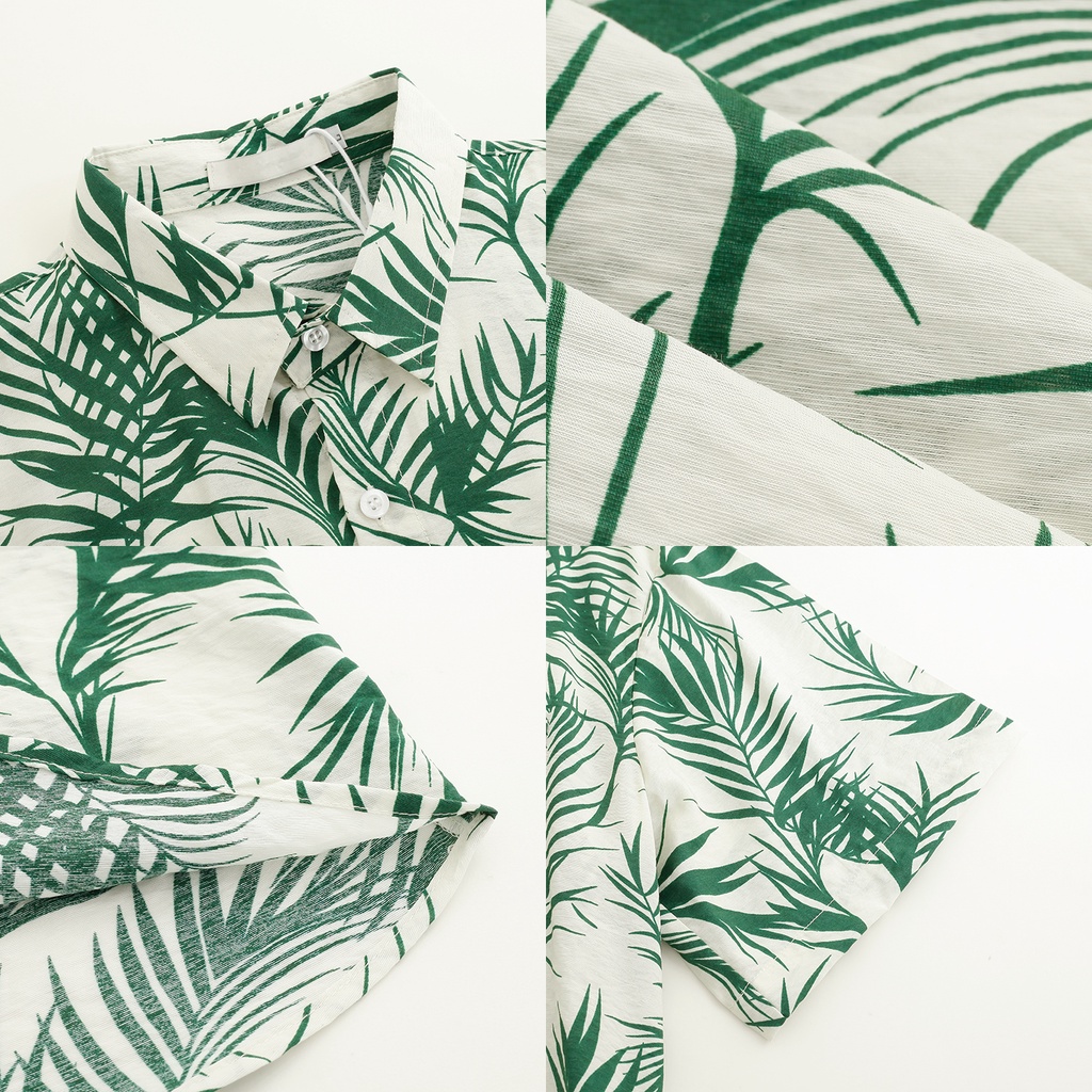 Áo Sơ Mi Nam Tay Ngắn Có Cổ Họa Tiết Lá Cây Size M-3XL