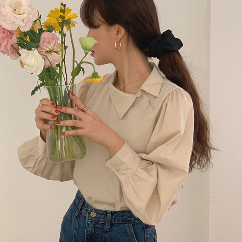 (SẴN) Áo sơ mi cổ lệch phong cách Hàn Quốc