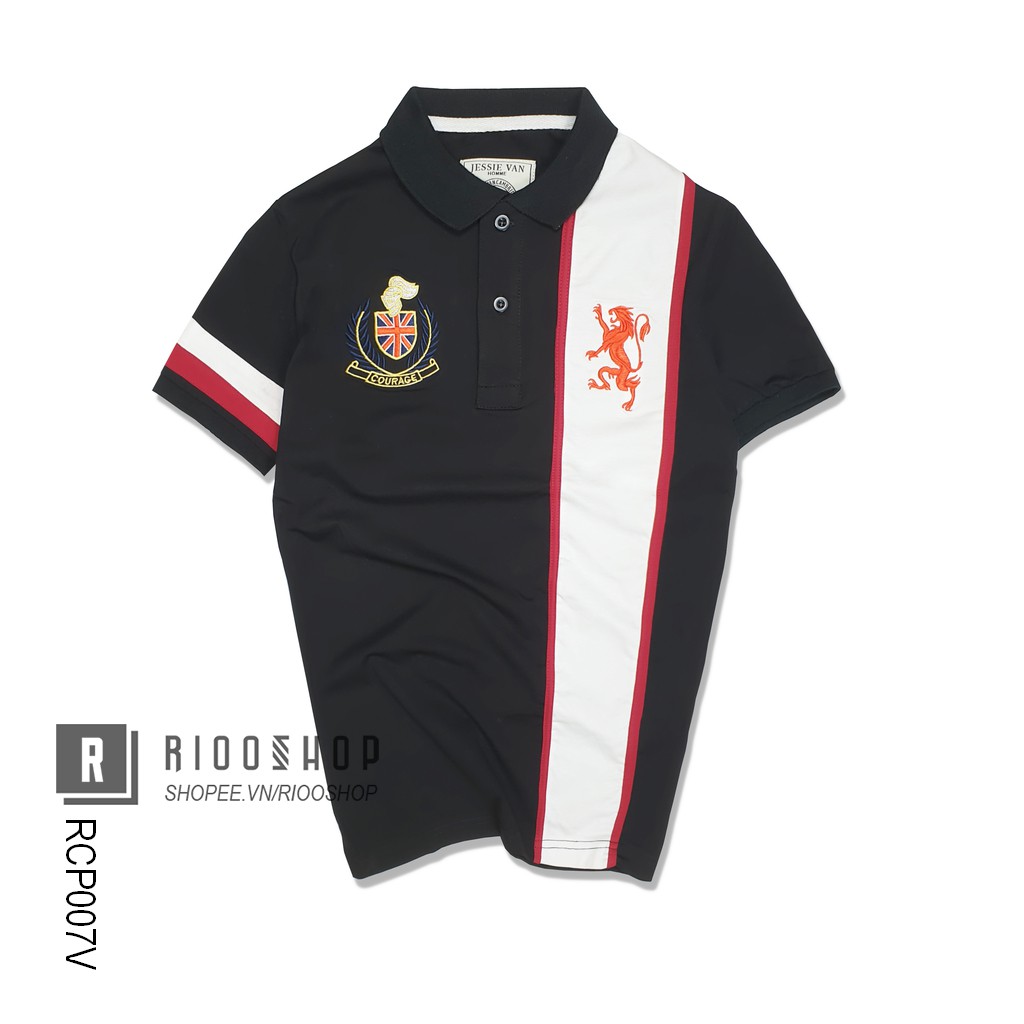 Áo phông nam có cổ tay ngắn Kỳ Lân họa tiết thêu cực đẹp RCP007V - áo thun nam form rộng Riooshop | BigBuy360 - bigbuy360.vn