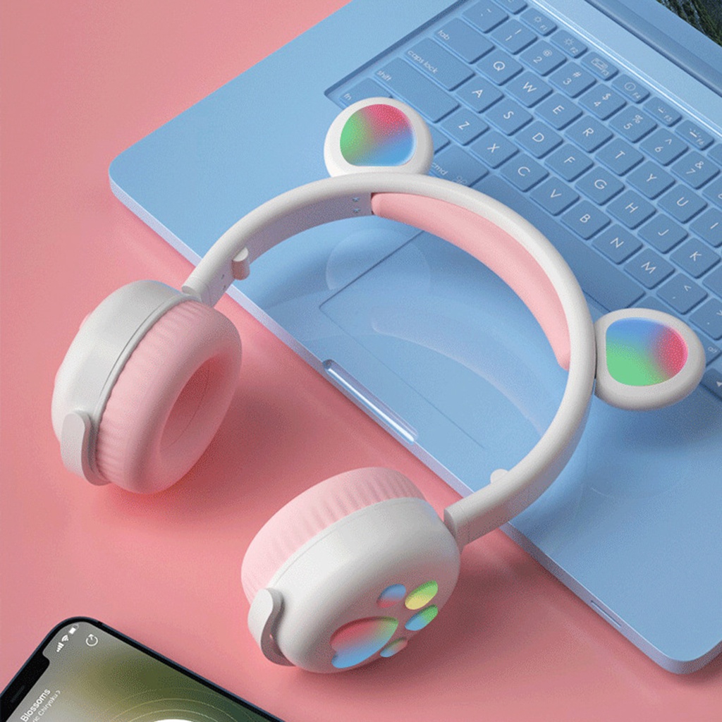 Tai nghe bluetooth 5.0 hình gấu phát sáng dành cho điện thoại