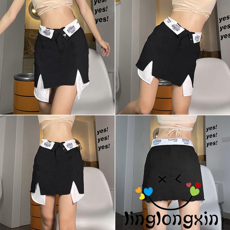Linglongxi2 Chân Váy Mini Dáng Ôm Eo Cao Cài Khóa Kéo Phối Kiểu Cách Thích Hợp Cho Tiệc Tùng Đi Hộp Đêm