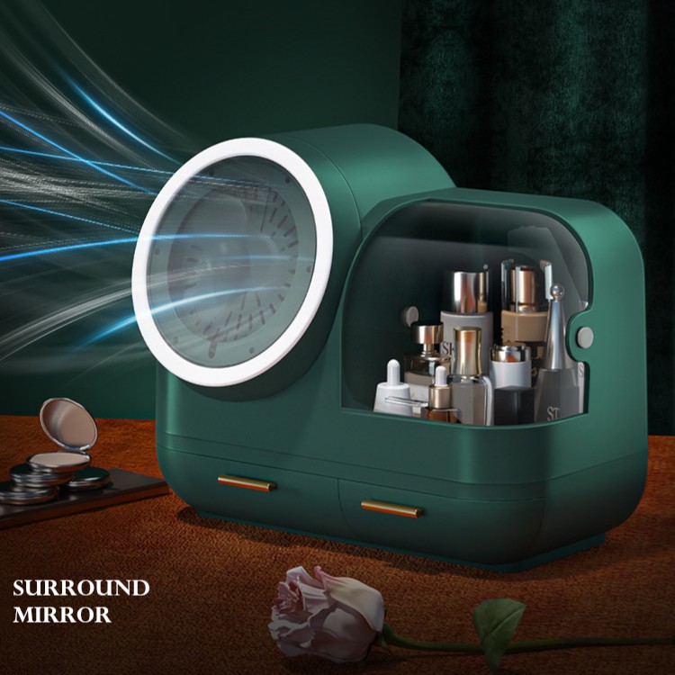[Sẵn Hồng] Tủ mỹ phẩm tích hợp gương + đèn LED + quạt hỗ trợ trang điểm, Skin care - Hộp đựng mỹ phẩm đa năng