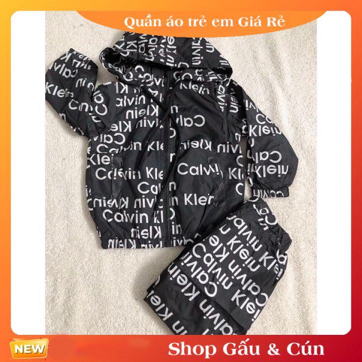 Bộ quần áo gió cho bé trai bé gái Hàng Quảng Châu in chữ 8-15kg