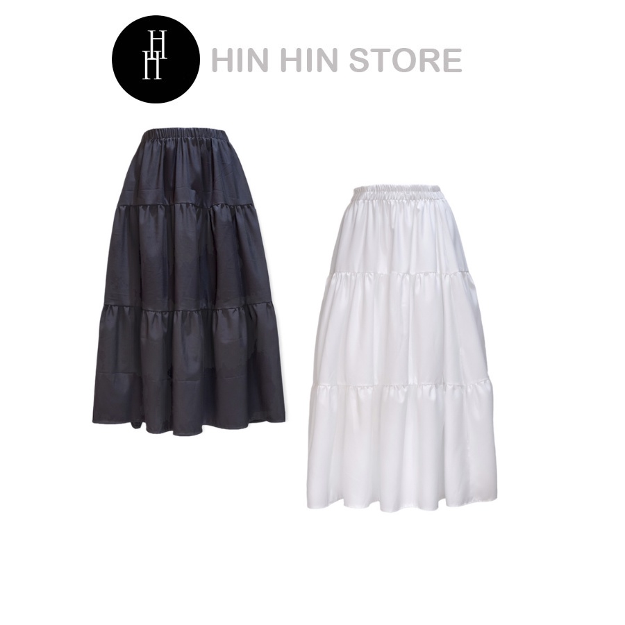 Chân váy liền tầng HCV22 lưng thun màu đen - trắng Hỉn Hỉn Store