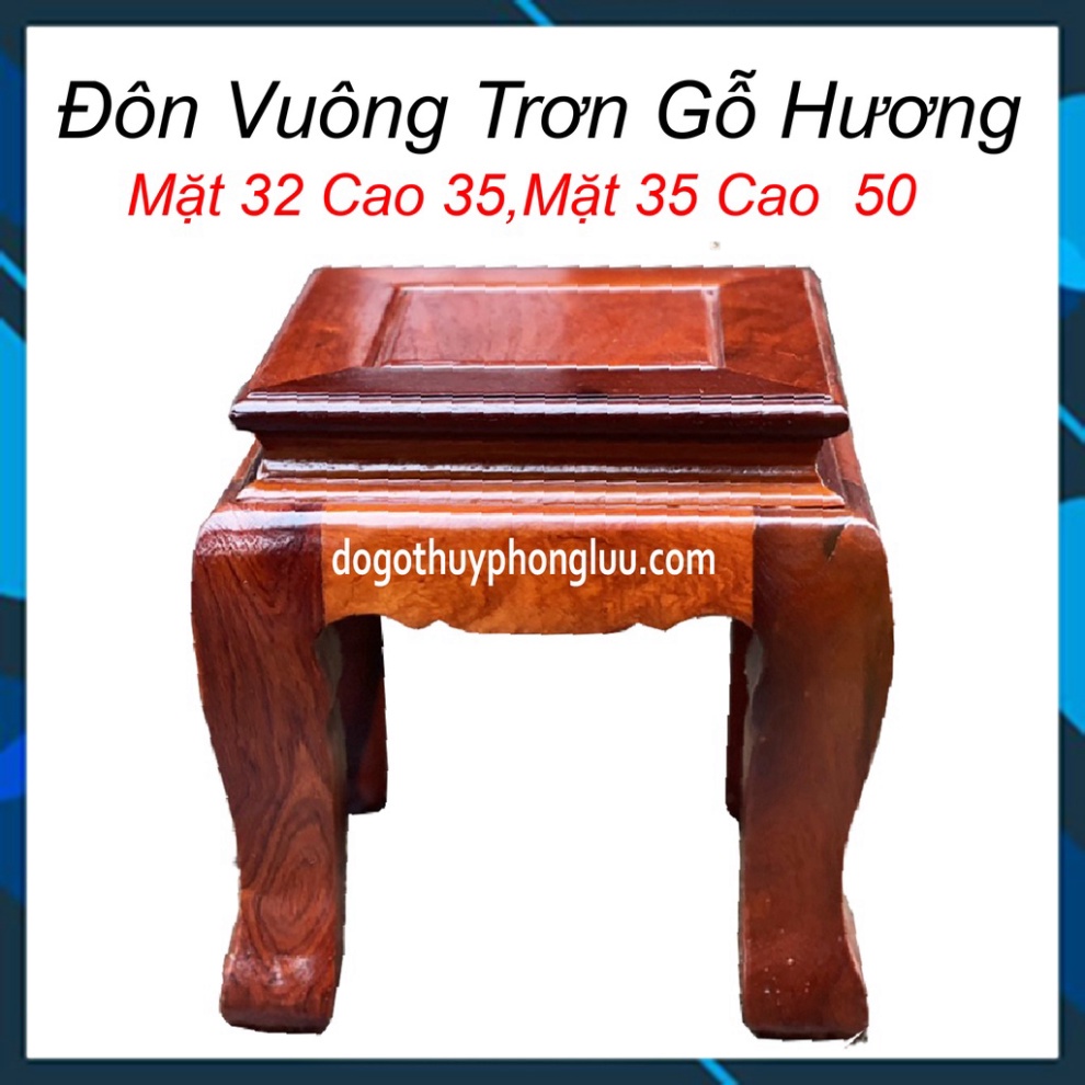 Đôn vuông trơn kê đồ gỗ hương mặt 32,35