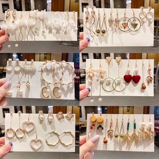  Set bông tai ngọc trai gắn cánh hoa phong cách đơn giản thời trang Hàn Quốc