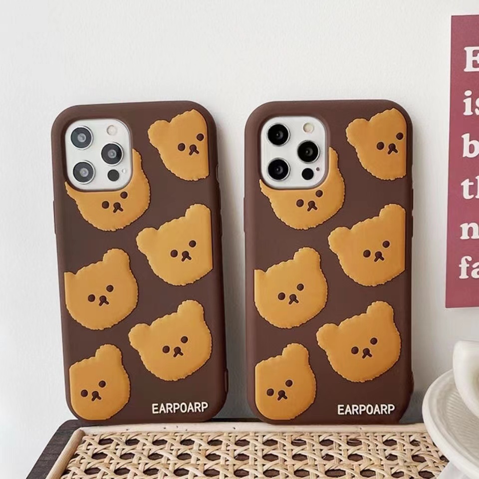 Ốp Điện Thoại Silicon Họa Tiết Gấu Nâu Dễ Thương Chống Sốc Cho iPhone 13 12 11 Pro Max XR XS Max X
