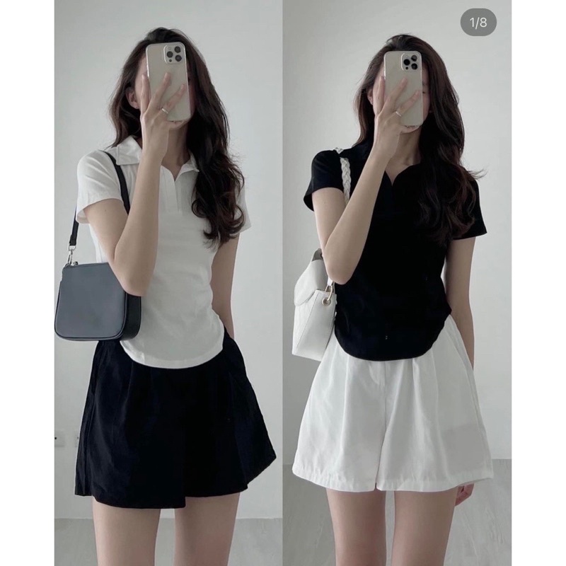 Set Short Kèm Áo Vạt Bầu  Nữ [FREESHIP]  Bộ đồ quần sooc đùi ống rộng và thun body dáng ôm cộc tay Ulzzang