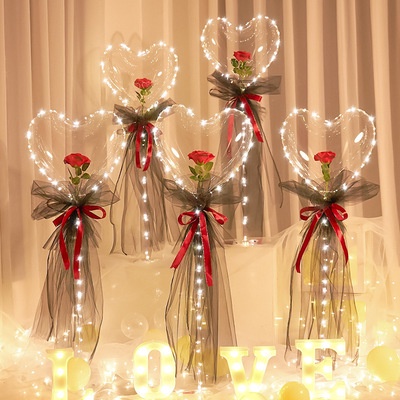 Bộ Bong Bóng Trong Suốt Hình Tròn / Trái Tim / Hoa Hồng Có Đèn Led Lãng Mạn Diy Làm Quà Tặng Valentine / Giáng Sinh