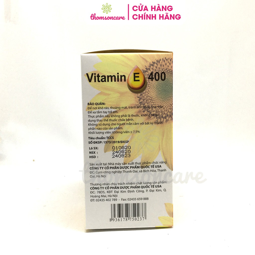 Viên uống Vitamin E 400 Giúp làm đẹp da, giảm lão hóa - Hộp 100 viên. | Thế Giới Skin Care