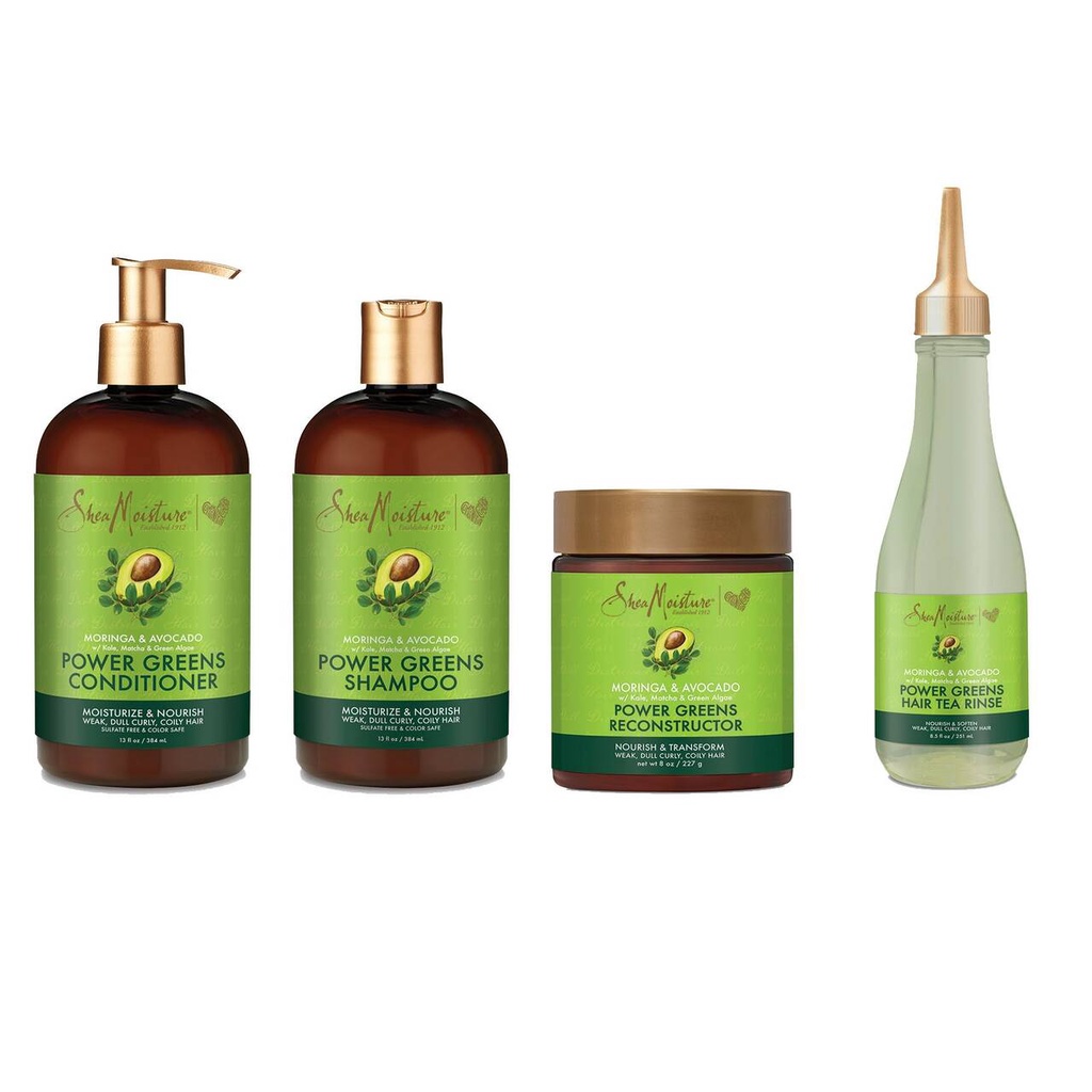 Bộ 4 Bước Chăm Sóc Tóc Xoăn, Yếu, Xỉn Màu SheaMoisture Moringa & Avocado Power Greens