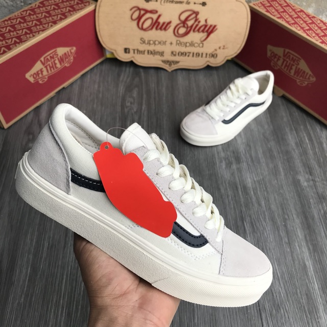 Giày thể thao,Giày sneaker,Giày 𝐕𝐚𝐧𝐬 trắng sọc xanh than