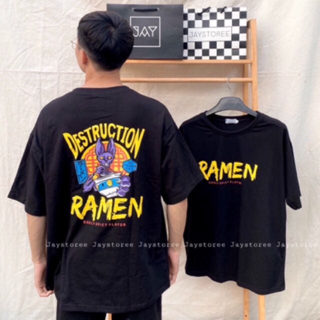 Áo Thun Unisex ❤️FREESHIP❤️ Áo Thun Tay Lỡ RAMEN màu ĐEN ☂️ Nam nữ unisex | BigBuy360 - bigbuy360.vn