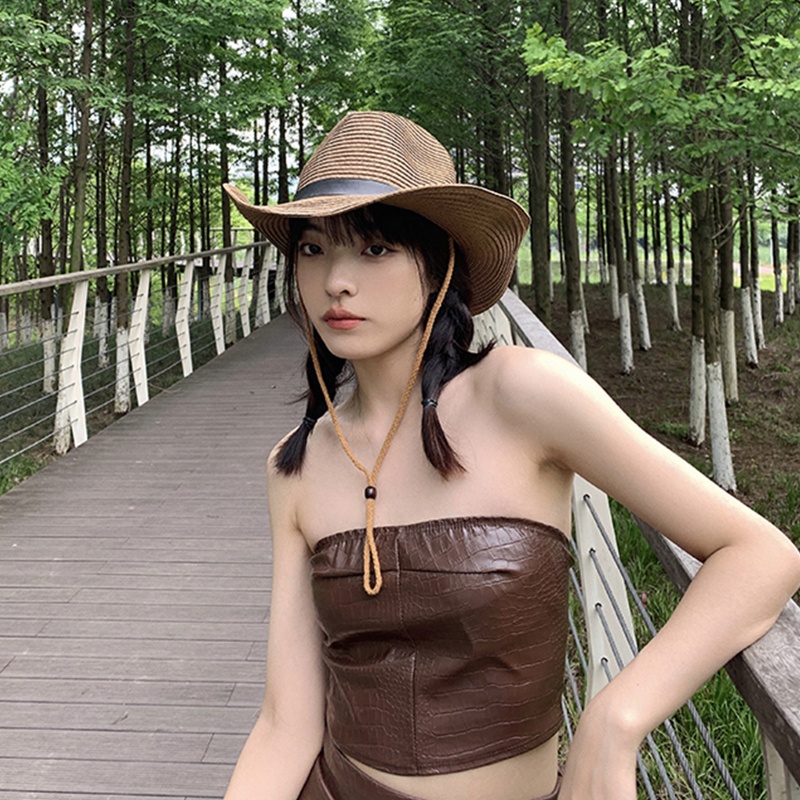 Mũ Rơm Cao Bồi Phối Dây Thép Có Thể Gập Lại Phong Cách Cao Bồi Anh Quốc Cho Nam Và Nữ