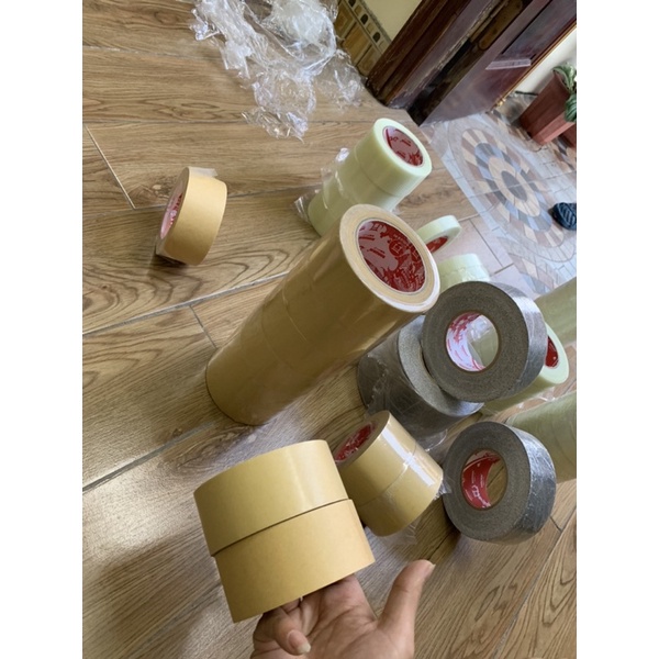 Băng dính giấy Kraft da bò  khổ 5cm và 2.5cm trơn, nhám dài 35m