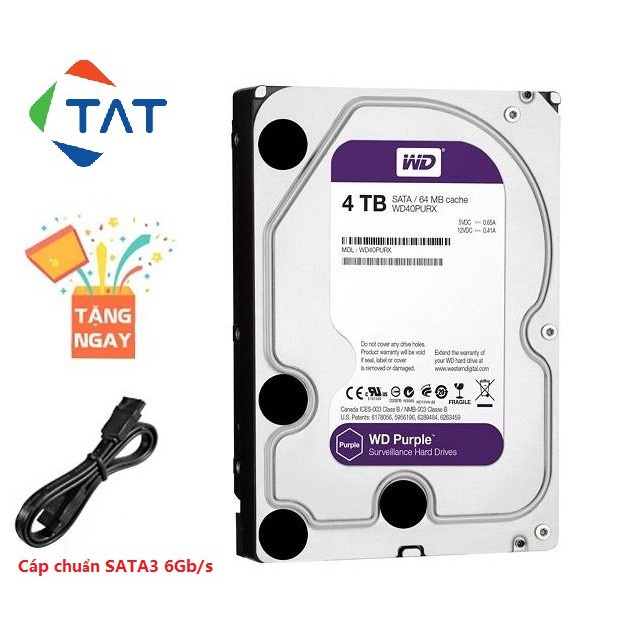 Ổ Cứng HDD WD Purple 4TB Tím 3.5 inch SATA3 6Gb/s Chính Hãng - Mới Bảo hành 36 tháng