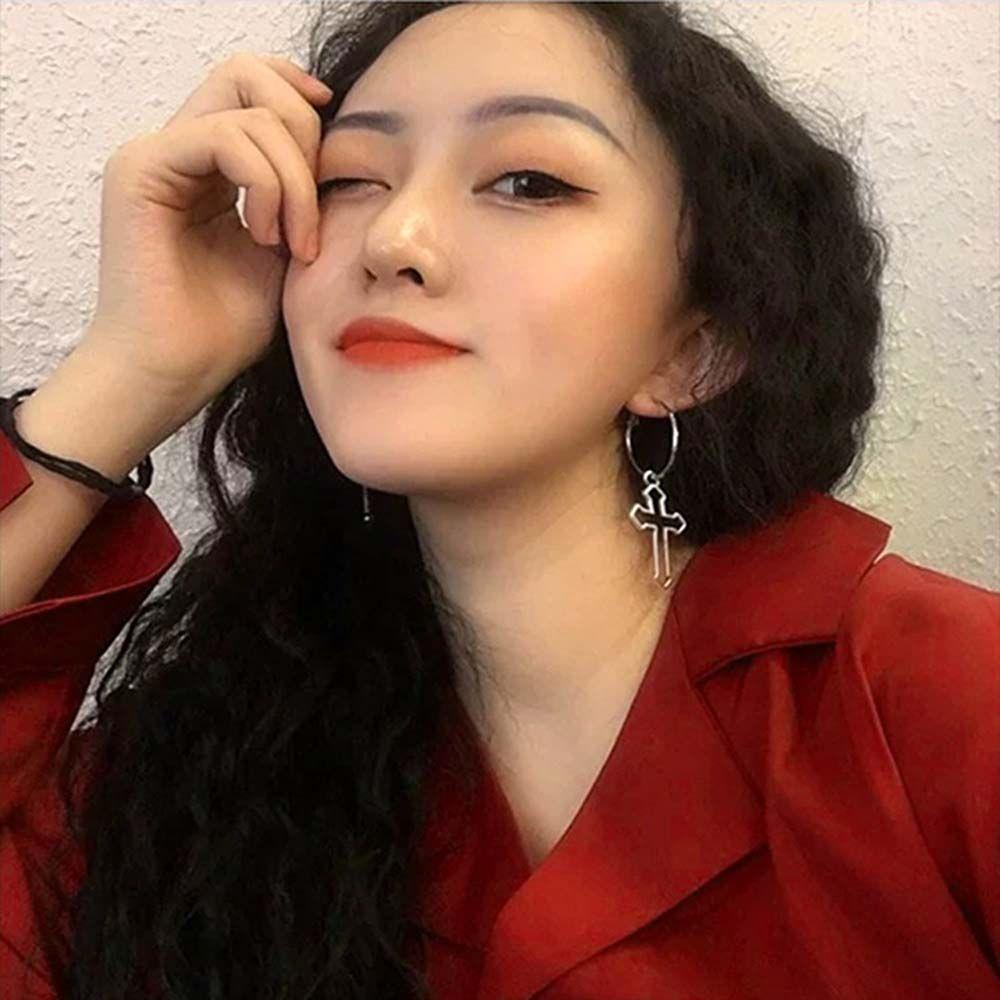 Mxgoods Khuyên Tai Tròn Mặt Thánh Giá Bằng Hợp Kim Dầu Khô Nhanh Phong Cách Gothic Tối Giản Cho Nam Và Nữ