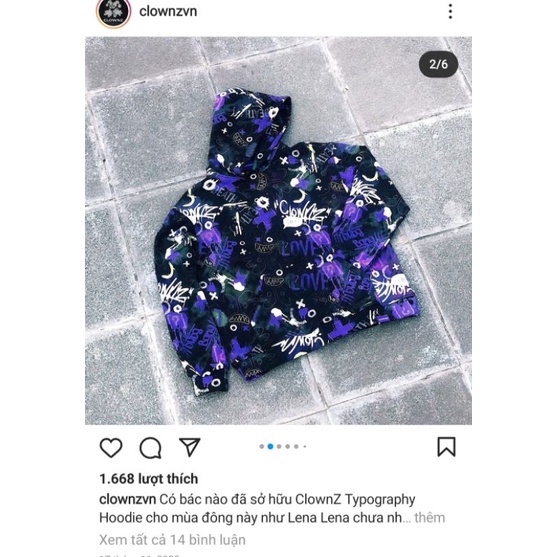 Hoodie Typography ClownZ trắng+tím "Chính Hãng"