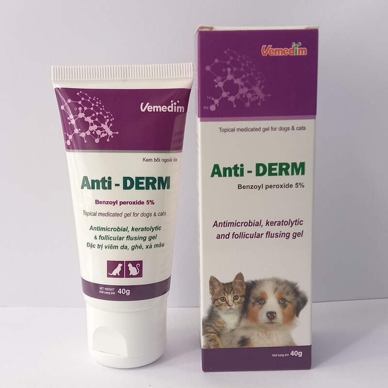 Kem bôi viêm da, ghẻ, xà mâu cho chó mèo Anti Derm chống tiết bả nhờn mau lành vết thương mau mọc lông tuýt  50g
