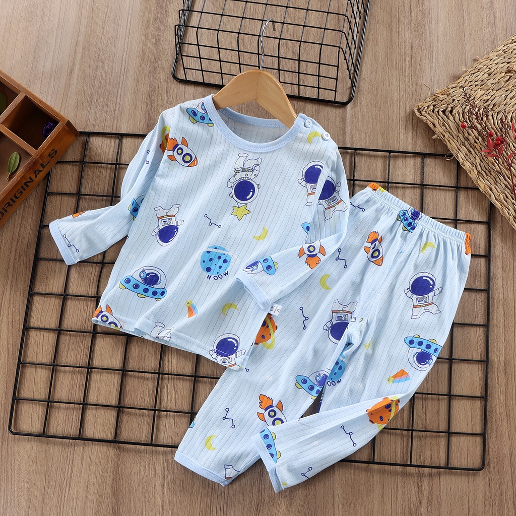 Bộ Đồ Ngủ Tay Ngắn Chất Cotton Mỏng Nhẹ Thời Trang Mùa Hè Xinh Xắn Cho Bé Trai 2178