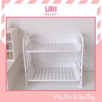 Kệ nhựa mini 2 tầng lưu trữ đựng đồ đa năng trang trí xinh xắn URI DECOR