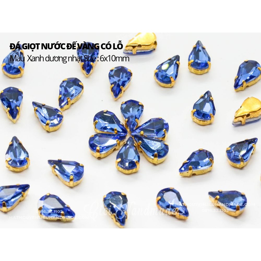 Set 10 hạt đá giọt nước nhọn đế vàng 6x10mm Cici Handmade chuyên hạt đá hạt pha lê hạt cườm hạt trang sức tự làm