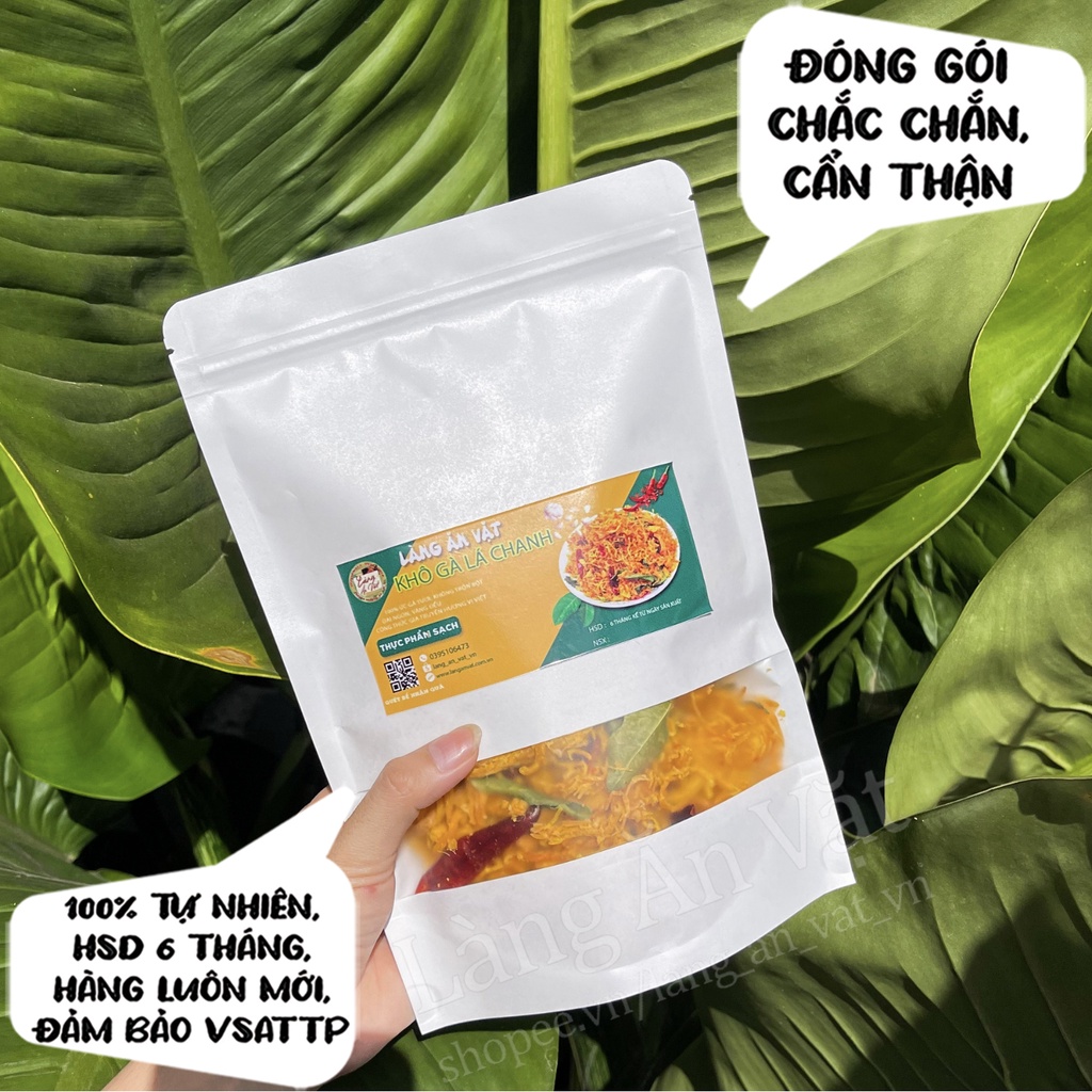 Khô gà lá chanh 350g Làng Ăn Vặt loại 1, đồ ăn vặt Đà Lạt, thơm ngon bổ rẻ Ức Gà Tươi nguyên chất