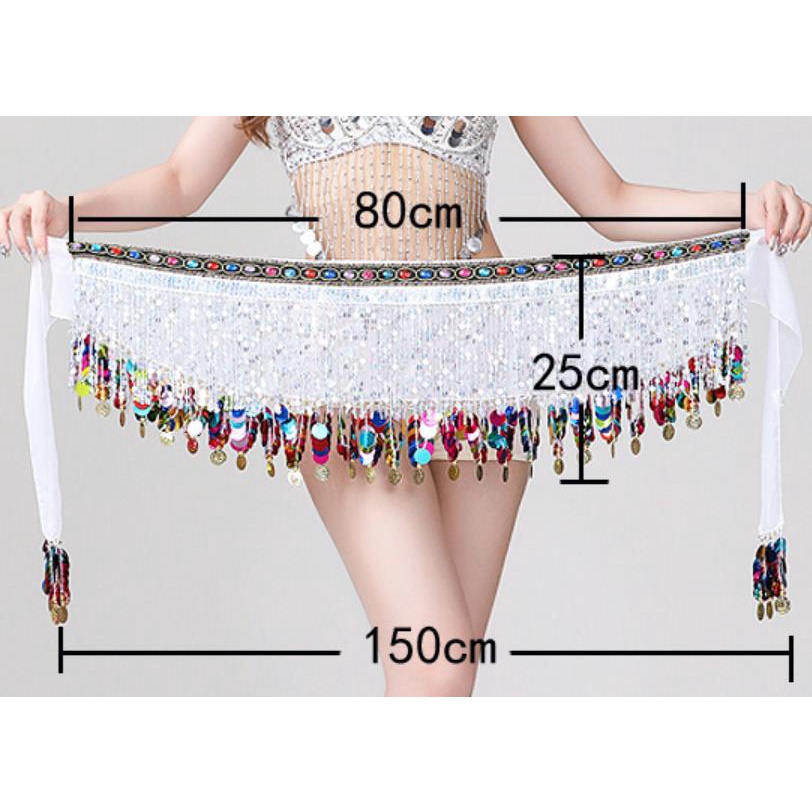 Khăn Choàng Tua Rua Đính Kim Sa Lấp Lánh Dùng Múa Bụng Cho Nữ