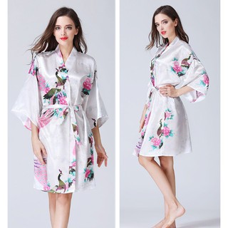 Áo choàng ngủ in họa tiết chim công quyến rũ dành cho nữ áo hở lưng bộ pijama nữ bra cotton đồ bộ thể thao áo lót không