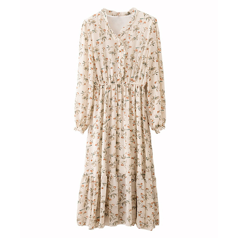 Đầm chiffon in hoa phong cách cổ điển thời trang xuân thu cho nữ 2020