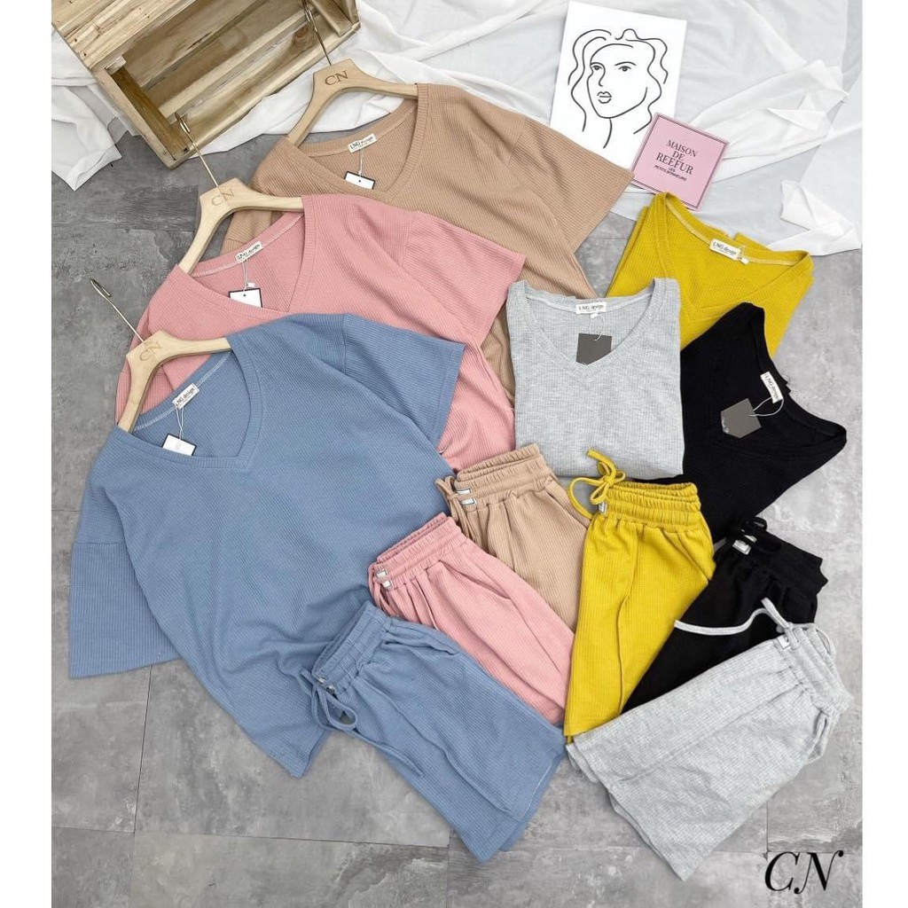Set Pull Cổ Tim Trơn Bộ Đùi Nữ | BigBuy360 - bigbuy360.vn