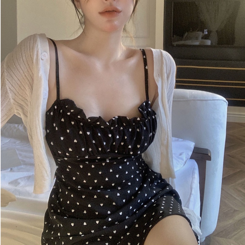 Đầm Hai Dây Họa Tiết Chấm Bi Thời Trang Mùa Hè Hàn Quốc Mới