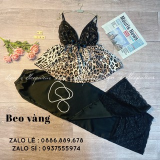 Bộ lụa quần dài phối áo beo ren