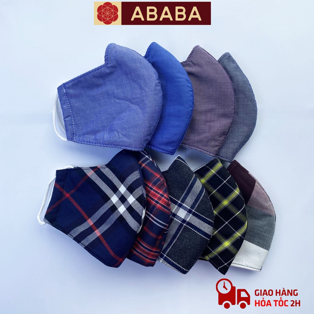 Khẩu trang vải cotton nam nữ ABABA, vải kháng khuẩn, kích thước rộng che hết khuôn mặt - ABA-KT