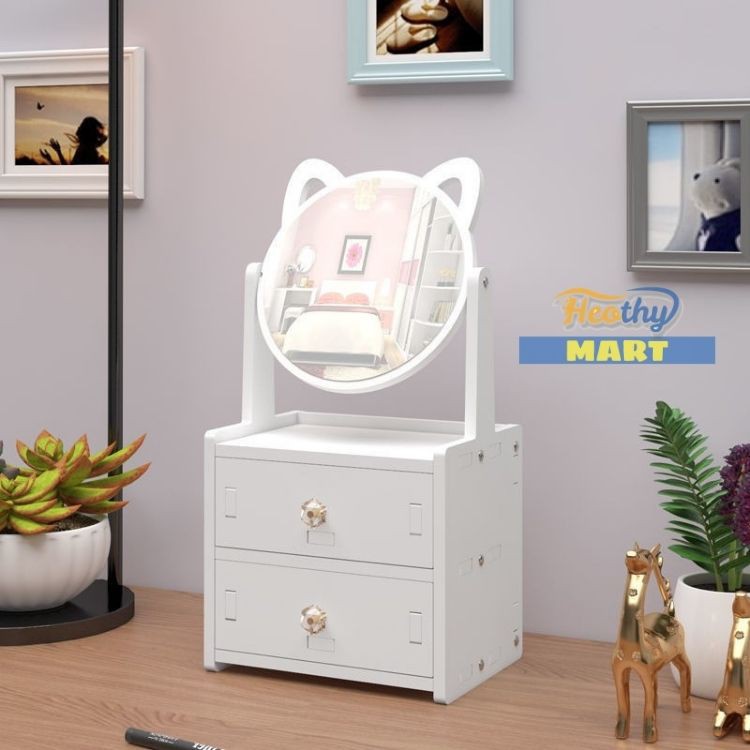 [Sale] Bàn Trang Điểm Mini Có Gương Mèo Bằng Gỗ Nhựa Để Phòng Ngủ - Màu Trắng Nhỏ Gọn Đựng Mỹ Phẩm 27 x 17x 13