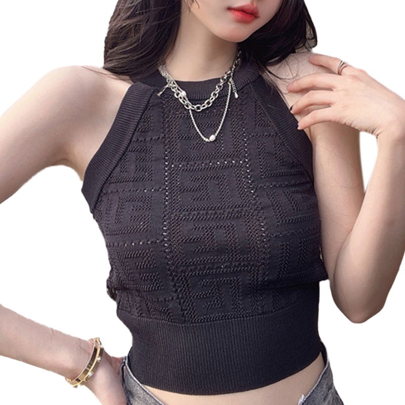 Áo Croptop Dệt Kim Không Tay Dáng Ôm Thiết Kế Khoét Rỗng Thời Trang Cho Nữ