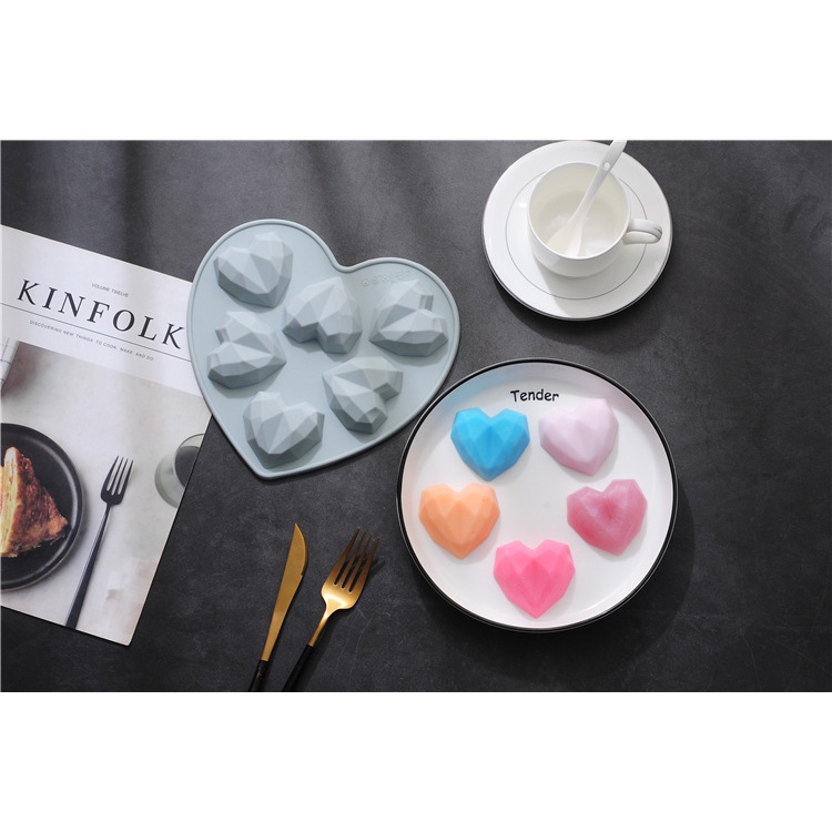 Silicone Khuôn Silicon Làm Bánh 6 Ô Hình Trái Tim 3d