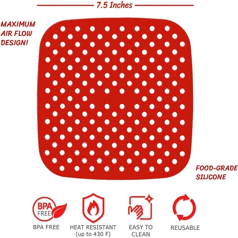 Tấm lót nồi chiên không dầu 7.5/8.5 Inch 8/9 Inch bằng silicon chống dính có thể tái sử dụng tiện lợi