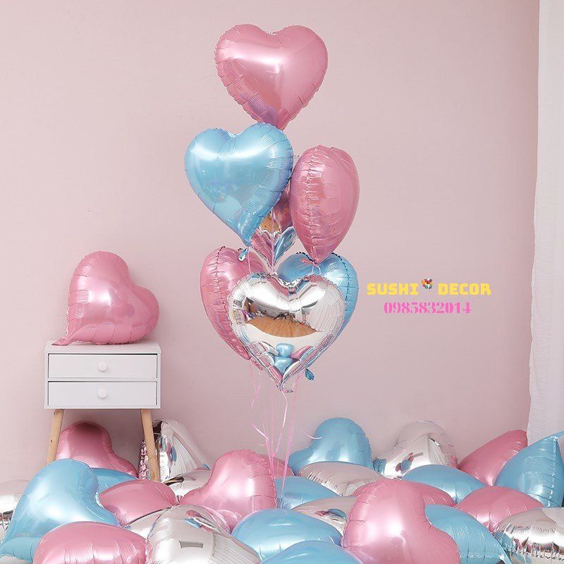 Bóng bay trái tim size 18 inch , bóng tráng nhôm trái tim cỡ đạitrang trí sinh nhật tiệc cưới