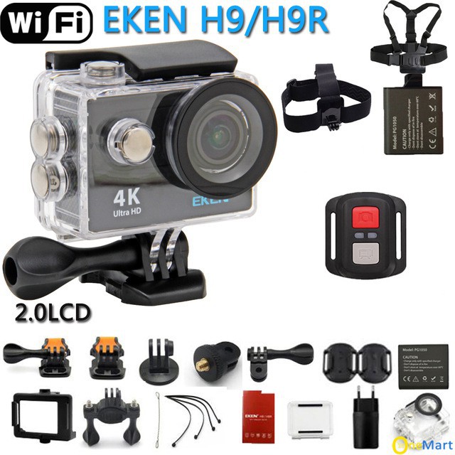 Camera hành trình mini, Camera Hành Trình EKEN H9R 4K Ultra HD Wifi đầy đủ phụ kiện đi kèm - Bảo hành 1 Đổi 1