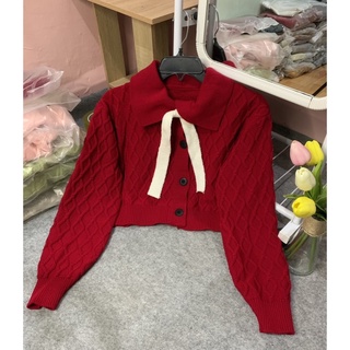 Áo khoác len vặn thừng cổ bẻ