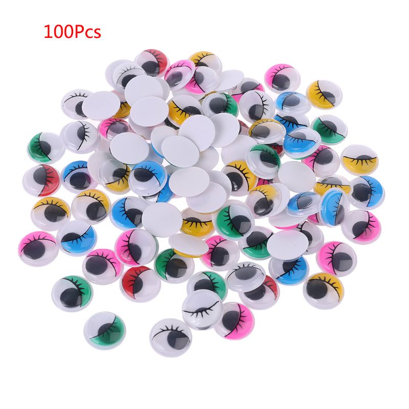 Set 100 Mắt Tự Dính Màu Sắc Hỗn Hợp Kèm Lông Mi Giả Dành Cho Gấu Bông Búp Bê D