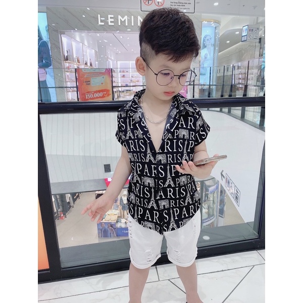 Set áo sơ mi hoạ tiết kèm quần short kaki cho béhàng loại 1