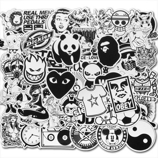 Sét 60 Sticker BLACK and white đen trắng ép lụa có đề can bóc dán